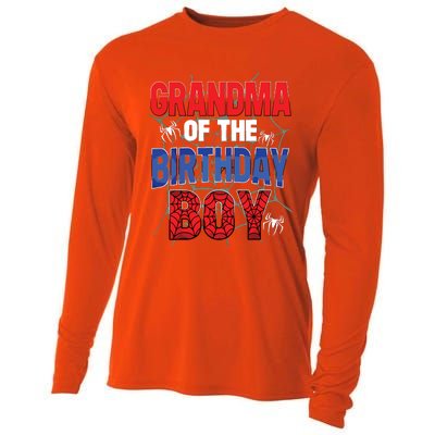 Grandma Of The Birthday Boy Matching Family Spider Web Cooling Performance Long Sleeve Crew