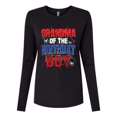 Grandma Of The Birthday Boy Matching Family Spider Web Womens Cotton Relaxed Long Sleeve T-Shirt