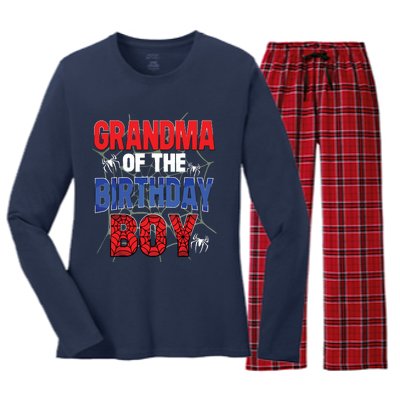 Grandma Of The Birthday Boy Matching Family Spider Web Women's Long Sleeve Flannel Pajama Set 