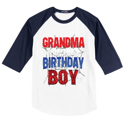 Grandma Of The Birthday Boy Matching Family Spider Web Baseball Sleeve Shirt