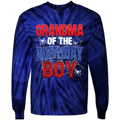 Grandma Of The Birthday Boy Matching Family Spider Web Tie-Dye Long Sleeve Shirt