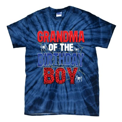 Grandma Of The Birthday Boy Matching Family Spider Web Tie-Dye T-Shirt