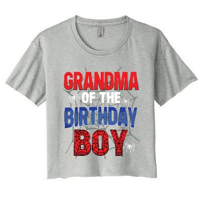 Grandma Of The Birthday Boy Matching Family Spider Web Women's Crop Top Tee