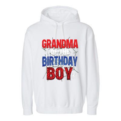 Grandma Of The Birthday Boy Matching Family Spider Web Garment-Dyed Fleece Hoodie