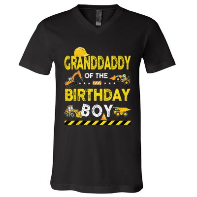 Granddaddy Of The Birthday Boy Construction Worker Birthday V-Neck T-Shirt