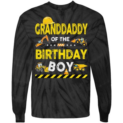 Granddaddy Of The Birthday Boy Construction Worker Birthday Tie-Dye Long Sleeve Shirt