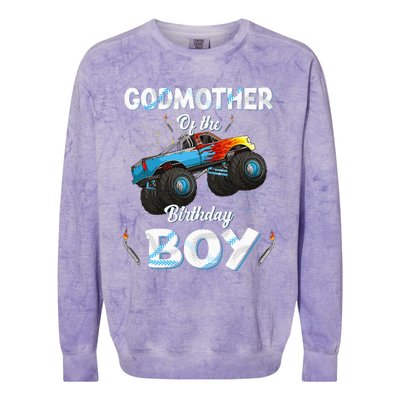 Godmother Of The Birthday Boy Monster Truck Bday Colorblast Crewneck Sweatshirt