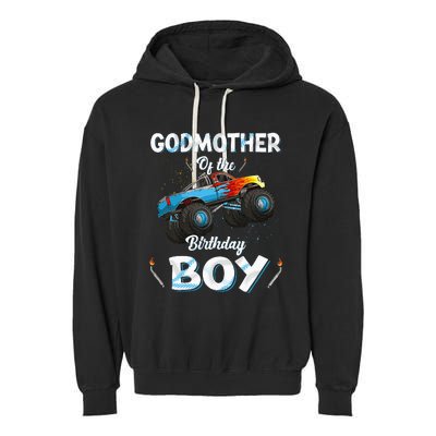 Godmother Of The Birthday Boy Monster Truck Bday Garment-Dyed Fleece Hoodie