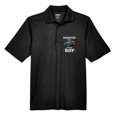 Godmother Of The Birthday Boy Monster Truck Bday Men's Origin Performance Pique Polo