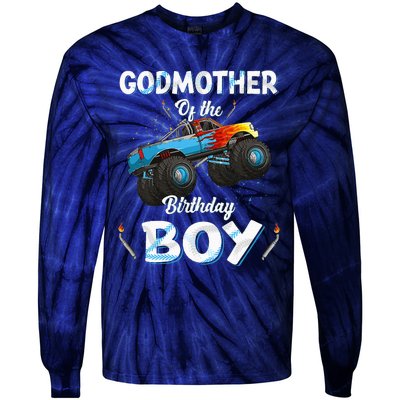 Godmother Of The Birthday Boy Monster Truck Bday Tie-Dye Long Sleeve Shirt