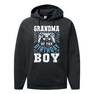 Grandma Of The Birthday Boy Matching Video Gamer Birthday Performance Fleece Hoodie