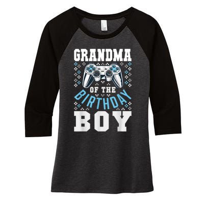 Grandma Of The Birthday Boy Matching Video Gamer Birthday Women's Tri-Blend 3/4-Sleeve Raglan Shirt