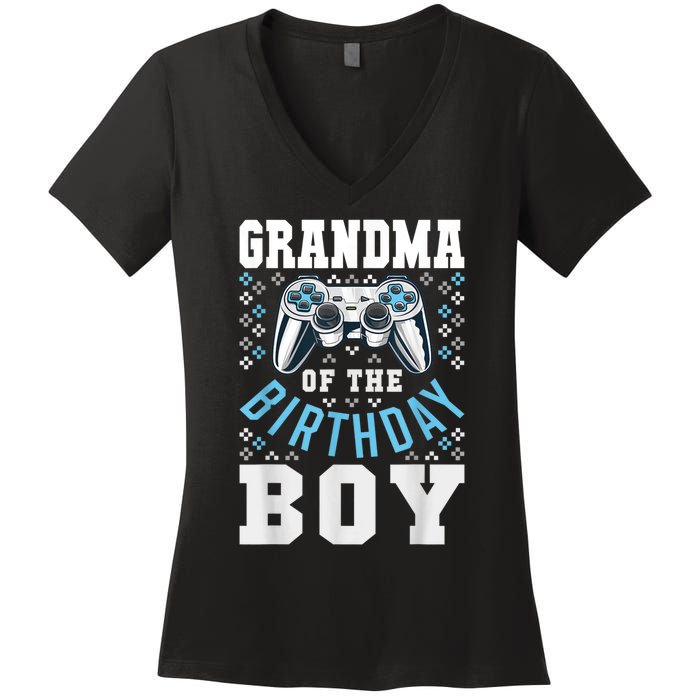 Grandma Of The Birthday Boy Matching Video Gamer Birthday Women's V-Neck T-Shirt