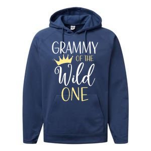 Grammy Of The Wild One First Birthday Matching Family Gift Performance Fleece Hoodie