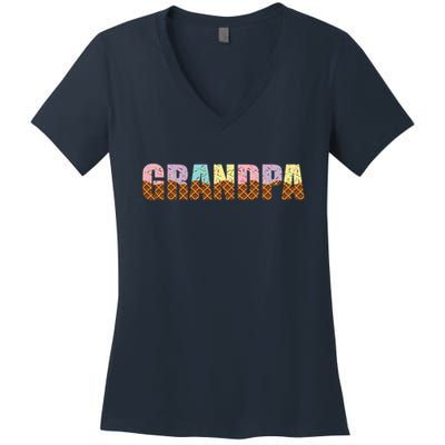 Grandpa Of The Sweet One Ice Cream 1st First Family Mother's Women's V-Neck T-Shirt
