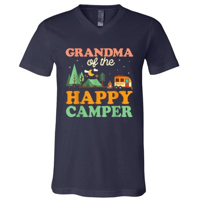 Grandma Of The Happy Camper Wo 1st Bday Camping Trip V-Neck T-Shirt