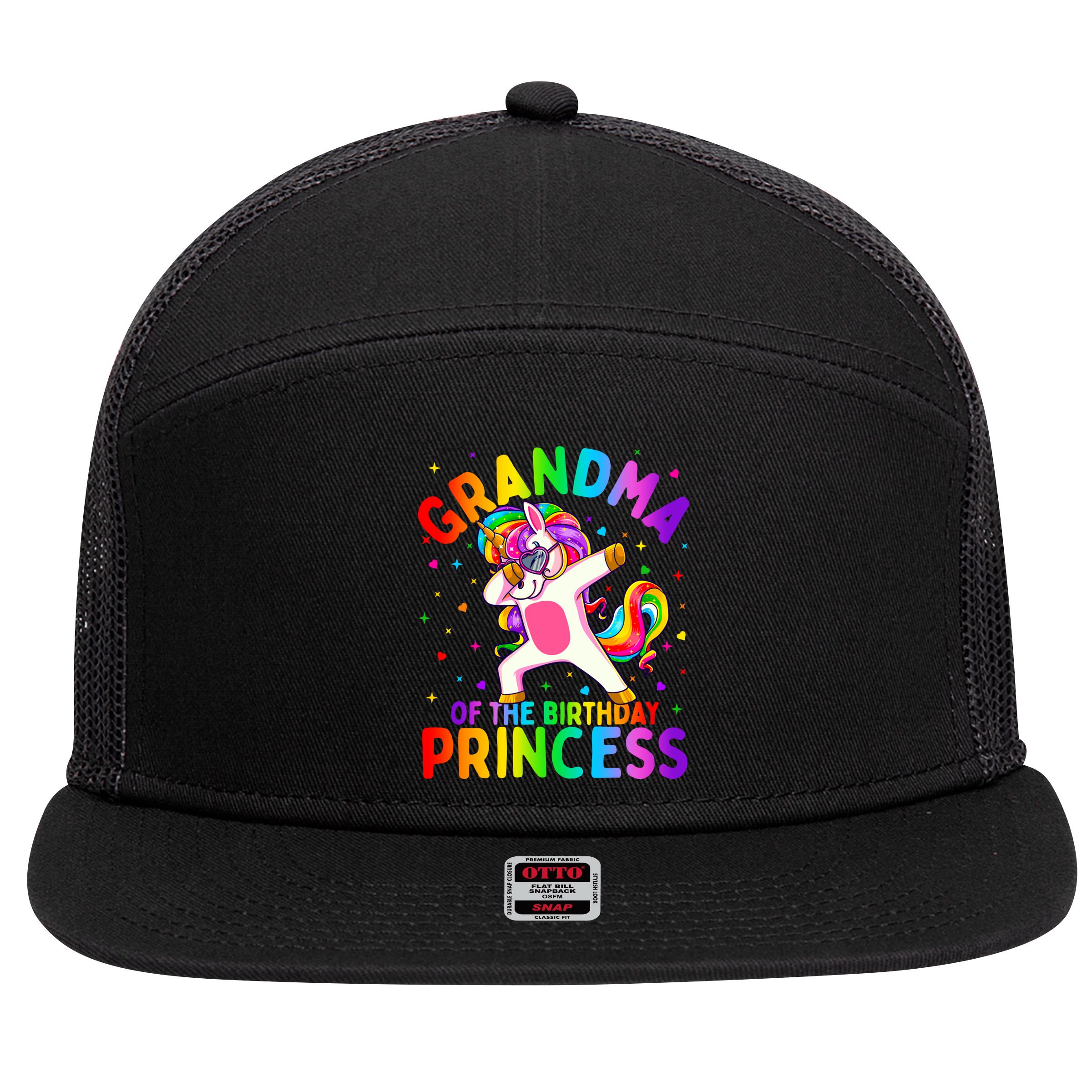 Grandma Of The Birthday Princess Girl Dabbing Unicorn Gift 1 7 Panel Mesh Trucker Snapback Hat