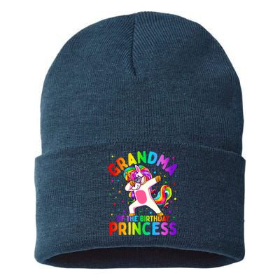 Grandma Of The Birthday Princess Girl Dabbing Unicorn Gift 1 Sustainable Knit Beanie