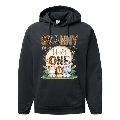 Granny Of The Wild One First Birthday Safari Woodland Performance Fleece Hoodie