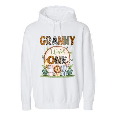 Granny Of The Wild One First Birthday Safari Woodland Garment-Dyed Fleece Hoodie