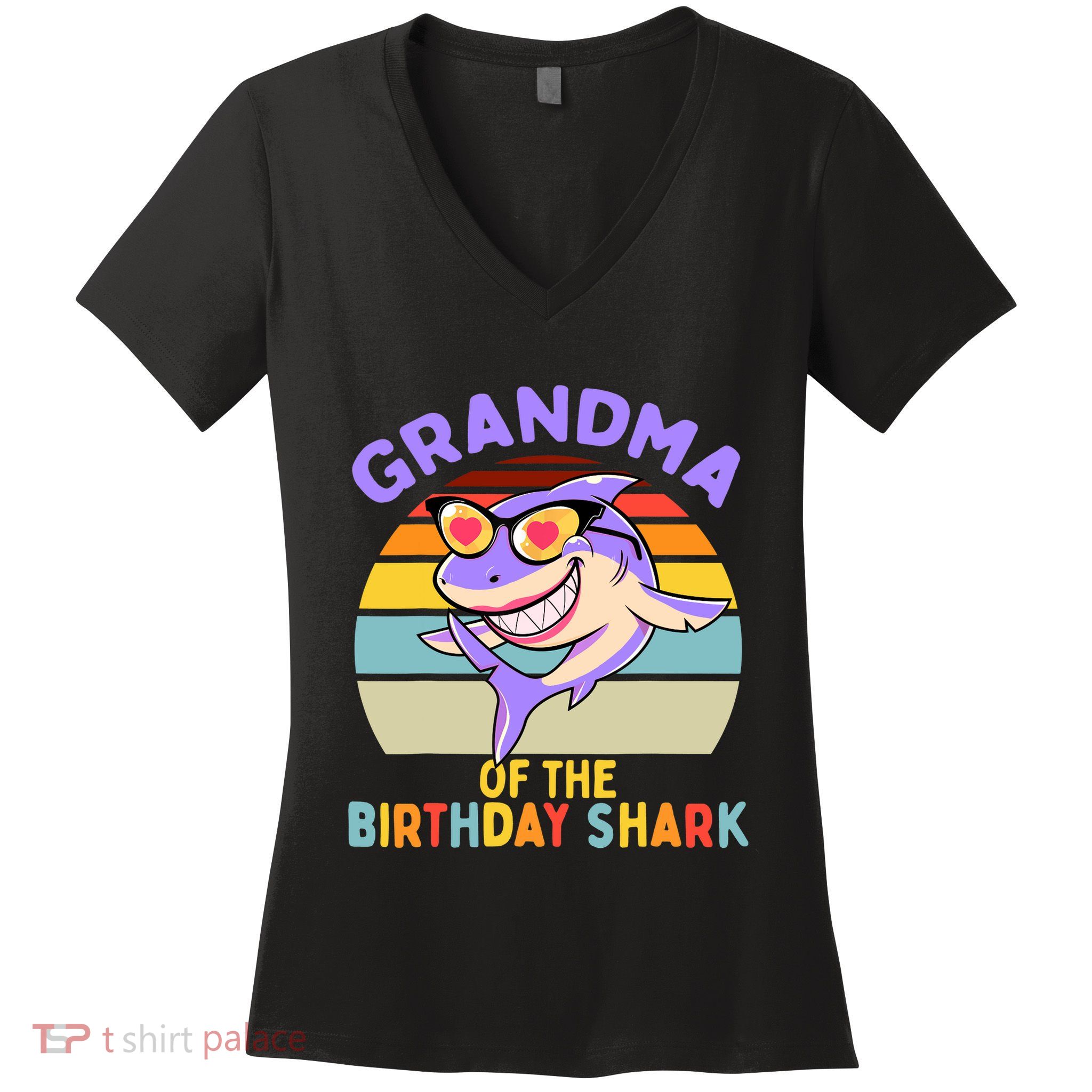 Grandma of the Shark Birthday Matching Family Women's V-Neck T-Shirt