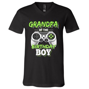 Grandpa Of The Birthday Boy Matching Video Game Birthday V-Neck T-Shirt