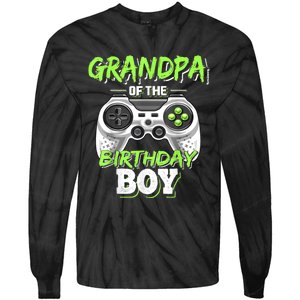 Grandpa Of The Birthday Boy Matching Video Game Birthday Tie-Dye Long Sleeve Shirt