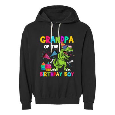 Grandpa Of The Birthday Boy T-Rex Dinosaur Birthday Garment-Dyed Fleece Hoodie