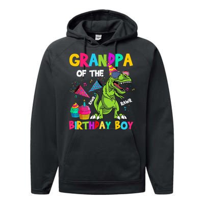 Grandpa Of The Birthday Boy T-Rex Dinosaur Birthday Performance Fleece Hoodie