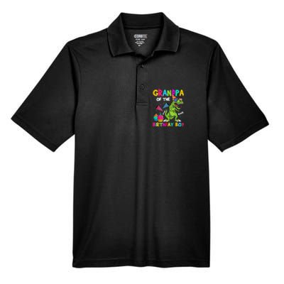 Grandpa Of The Birthday Boy T-Rex Dinosaur Birthday Men's Origin Performance Pique Polo