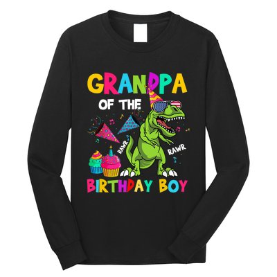 Grandpa Of The Birthday Boy T-Rex Dinosaur Birthday Long Sleeve Shirt