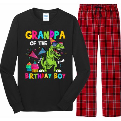 Grandpa Of The Birthday Boy T-Rex Dinosaur Birthday Long Sleeve Pajama Set