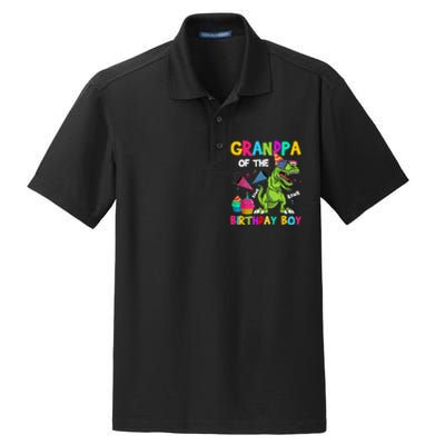 Grandpa Of The Birthday Boy T-Rex Dinosaur Birthday Dry Zone Grid Polo