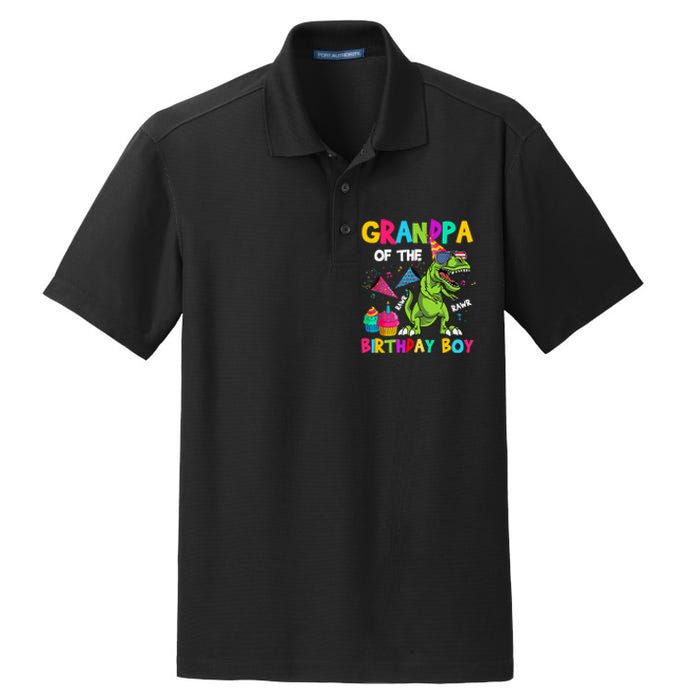 Grandpa Of The Birthday Boy T-Rex Dinosaur Birthday Dry Zone Grid Polo