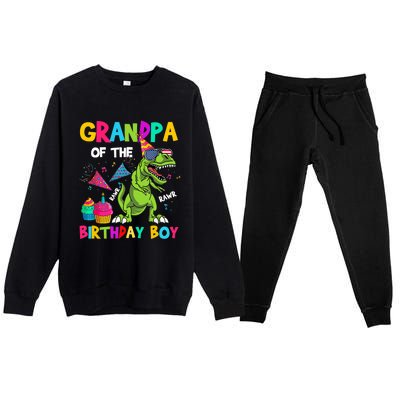 Grandpa Of The Birthday Boy T-Rex Dinosaur Birthday Premium Crewneck Sweatsuit Set