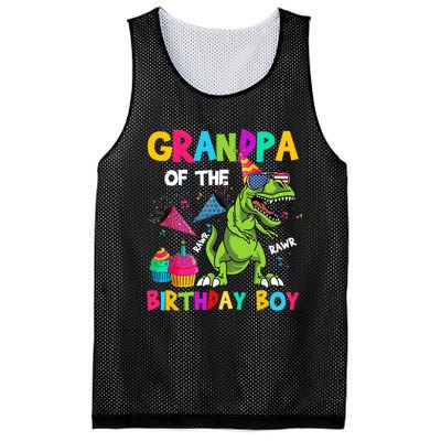 Grandpa Of The Birthday Boy T-Rex Dinosaur Birthday Mesh Reversible Basketball Jersey Tank