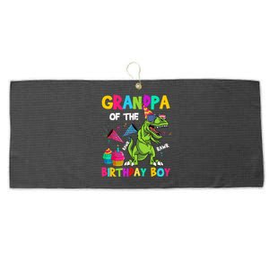 Grandpa Of The Birthday Boy T-Rex Dinosaur Birthday Large Microfiber Waffle Golf Towel