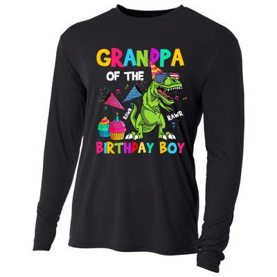 Grandpa Of The Birthday Boy T-Rex Dinosaur Birthday Cooling Performance Long Sleeve Crew