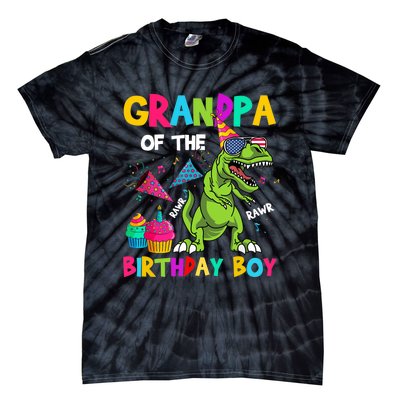 Grandpa Of The Birthday Boy T-Rex Dinosaur Birthday Tie-Dye T-Shirt