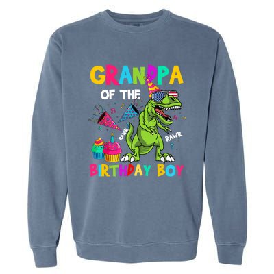 Grandpa Of The Birthday Boy T-Rex Dinosaur Birthday Garment-Dyed Sweatshirt