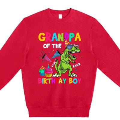 Grandpa Of The Birthday Boy T-Rex Dinosaur Birthday Premium Crewneck Sweatshirt