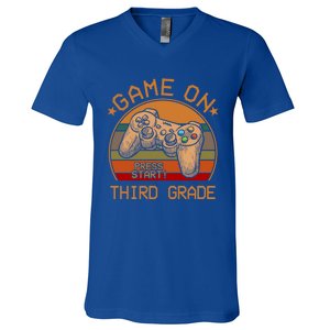 Game On Third Grade Back To School Gamer Funny Funny Gift V-Neck T-Shirt