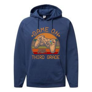 Game On Third Grade Back To School Gamer Funny Funny Gift Performance Fleece Hoodie