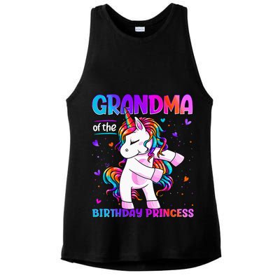 Grandma Of The Birthday Princess Flossing Unicorn Grandma Ladies PosiCharge Tri-Blend Wicking Tank