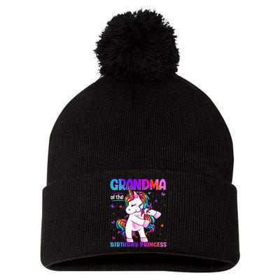 Grandma Of The Birthday Princess Flossing Unicorn Grandma Pom Pom 12in Knit Beanie
