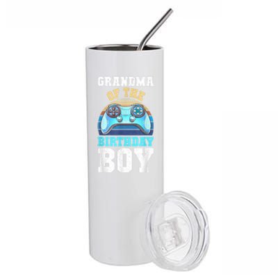 Grandma Of The Birthday Boy Matching Video Gamer Birthday Stainless Steel Tumbler