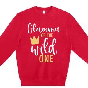 Glamma Of The Wild One Matching 1st Birthday First Thing Nan Gift Premium Crewneck Sweatshirt