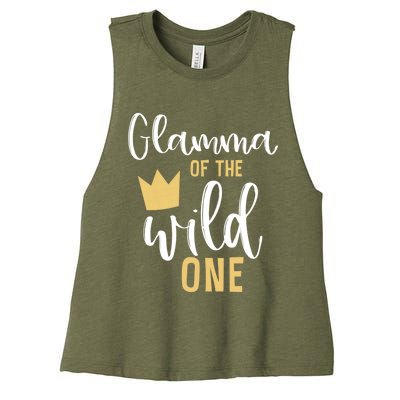 Glamma Of The Wild One Matching 1st Birthday First Thing Nan Gift Women's Racerback Cropped Tank