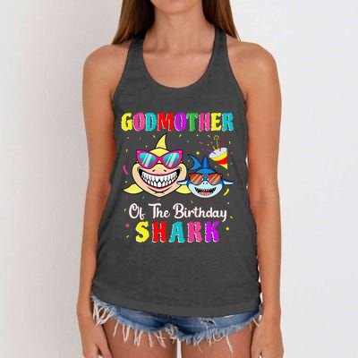 Godmother Of The Shark Birthday Family Birthday Godson Women's Knotted Racerback Tank