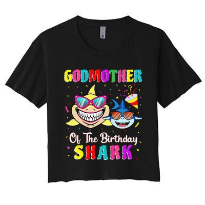 Godmother Of The Shark Birthday Family Birthday Godson Women's Crop Top Tee